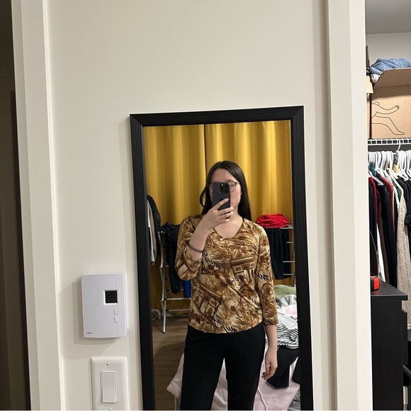 Nygård | vintage 90s style womens small baroque long sleeve v-neck v-neck shirt - Picture 8 of 8